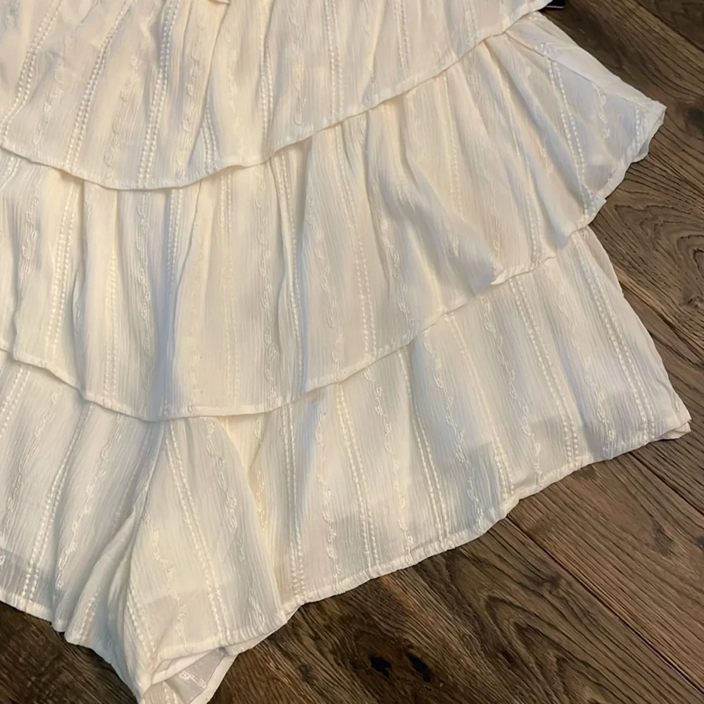 Express Cream Ruffle Off-Shoulder Romper - Picture 7 of 17